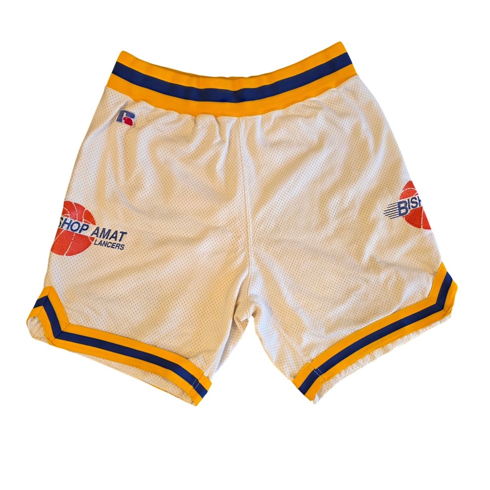 Vintage Russell Athletic Bishop Amat Lancers Mesh Basketball Shorts White USA 34